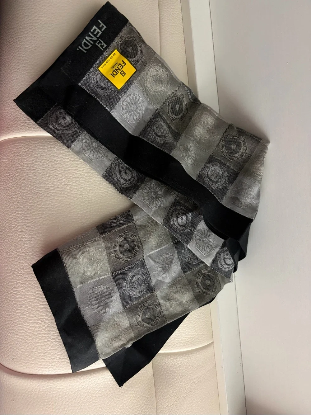 Fendi Black and Gray Patterned Silk Scarf